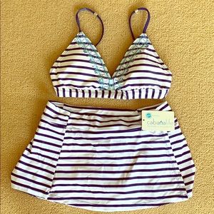 Cabana Life Blue and white striped skirted bikini